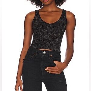 FREE PEOPLE Women’s Lurex Solid Rib Brami Top-Black Combo-Size XS/S